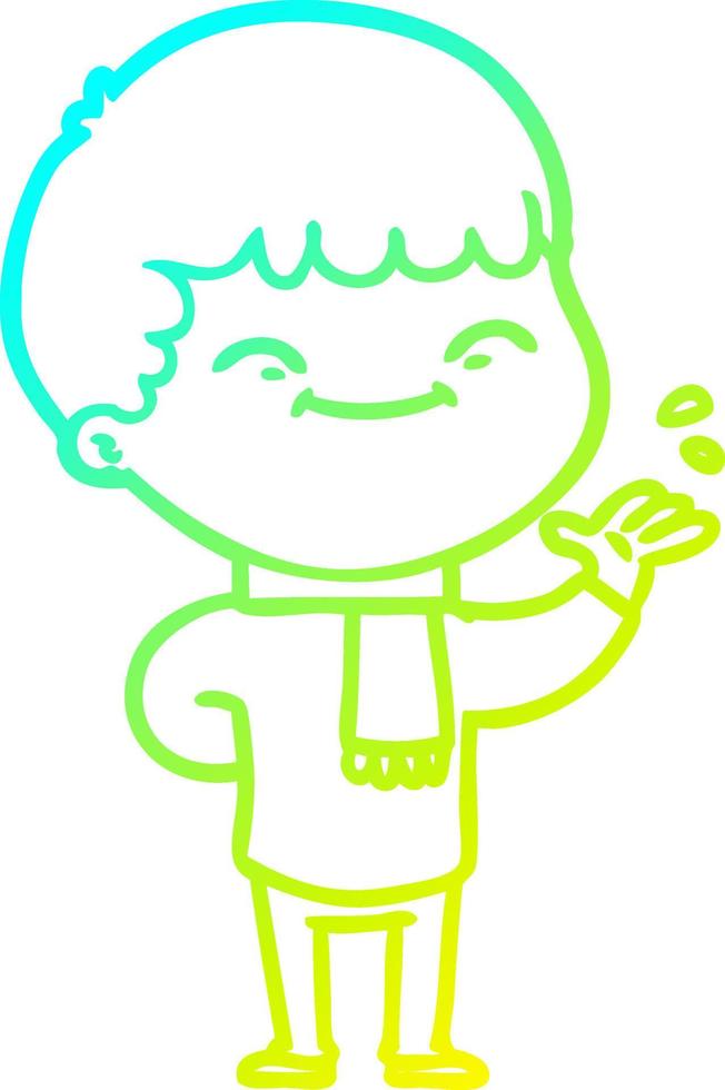 cold gradient line drawing cartoon happy boy vector