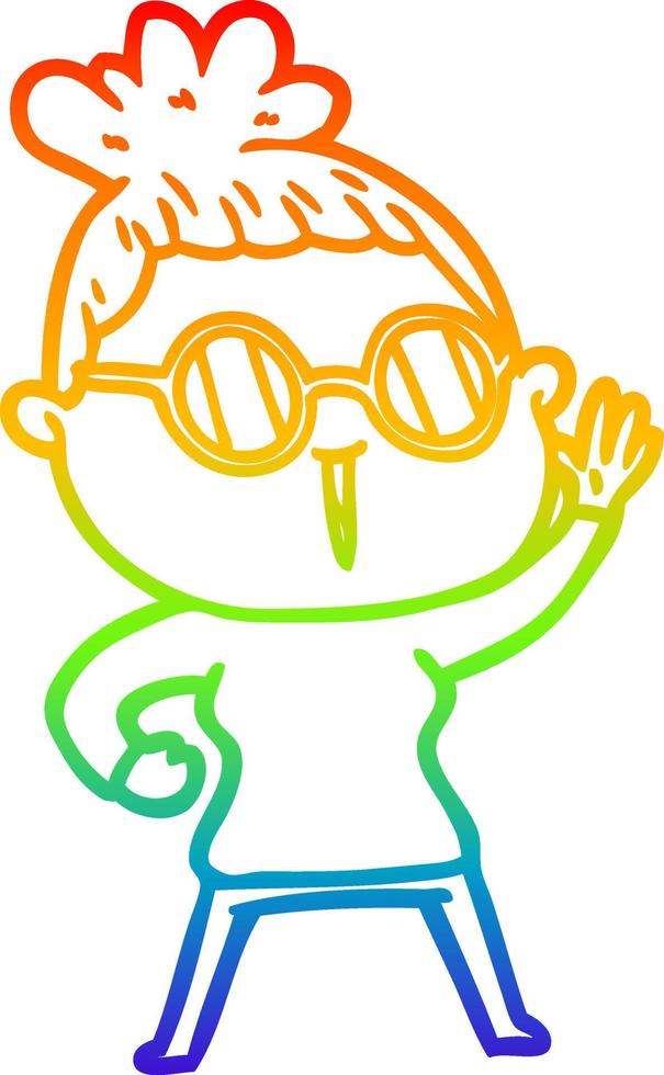 rainbow gradient line drawing cartoon woman wearing spectacles vector