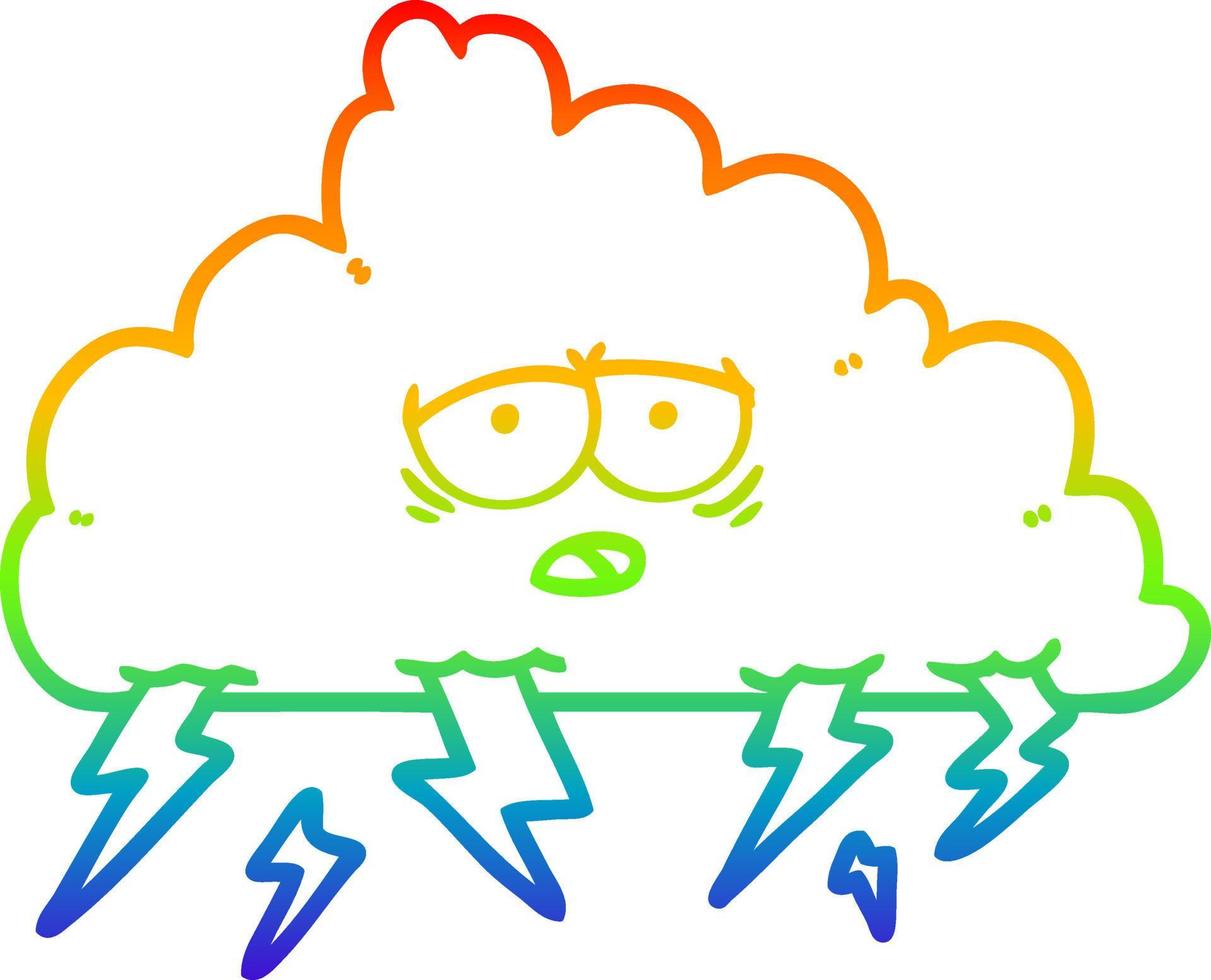 rainbow gradient line drawing cartoon storm cloud vector