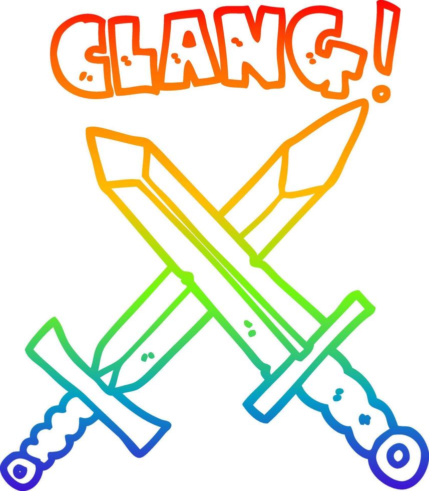 rainbow gradient line drawing cartoon sword fight vector