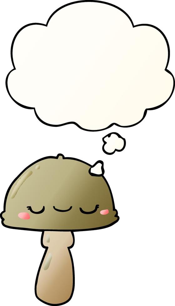 cartoon mushroom and thought bubble in smooth gradient style vector