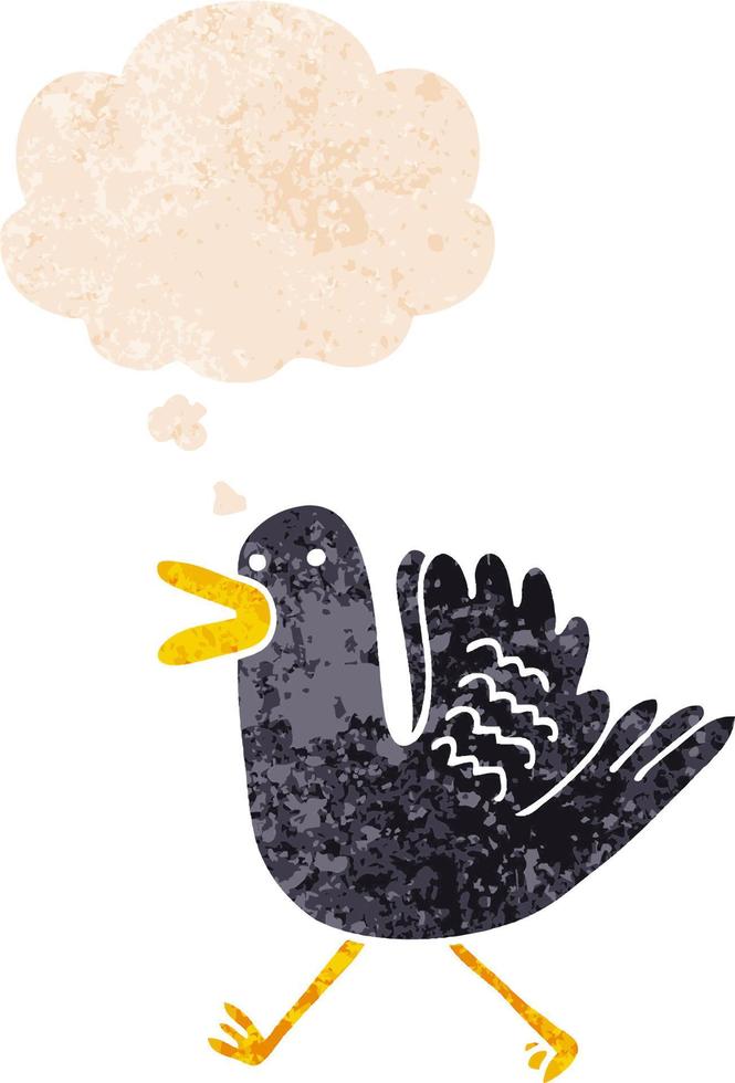 cartoon duck running and thought bubble in retro textured style vector