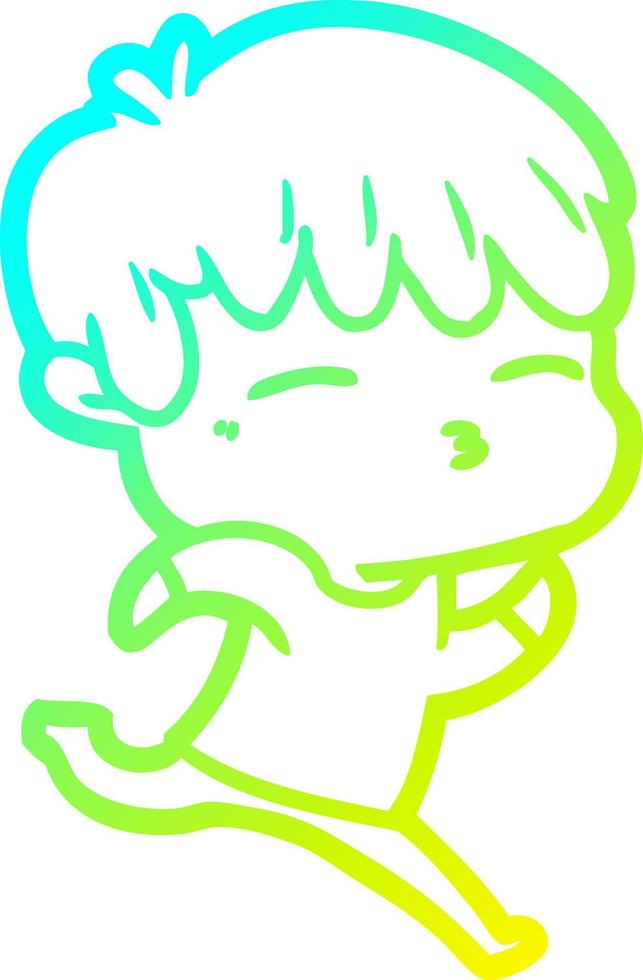 cold gradient line drawing cartoon curious boy vector