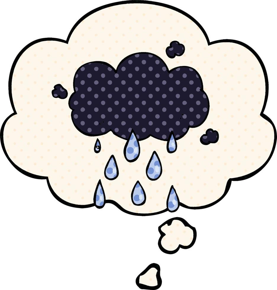 cartoon cloud raining and thought bubble in comic book style vector