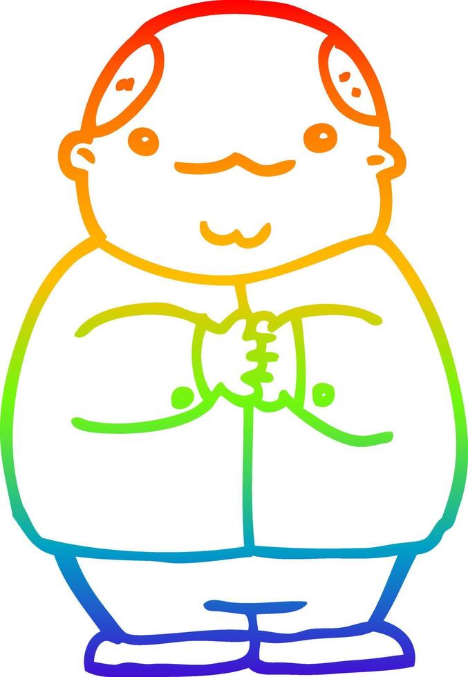 rainbow gradient line drawing cartoon balding man vector