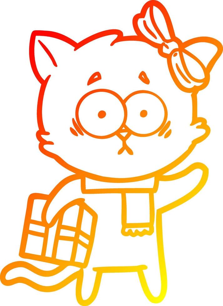 warm gradient line drawing cartoon cat vector