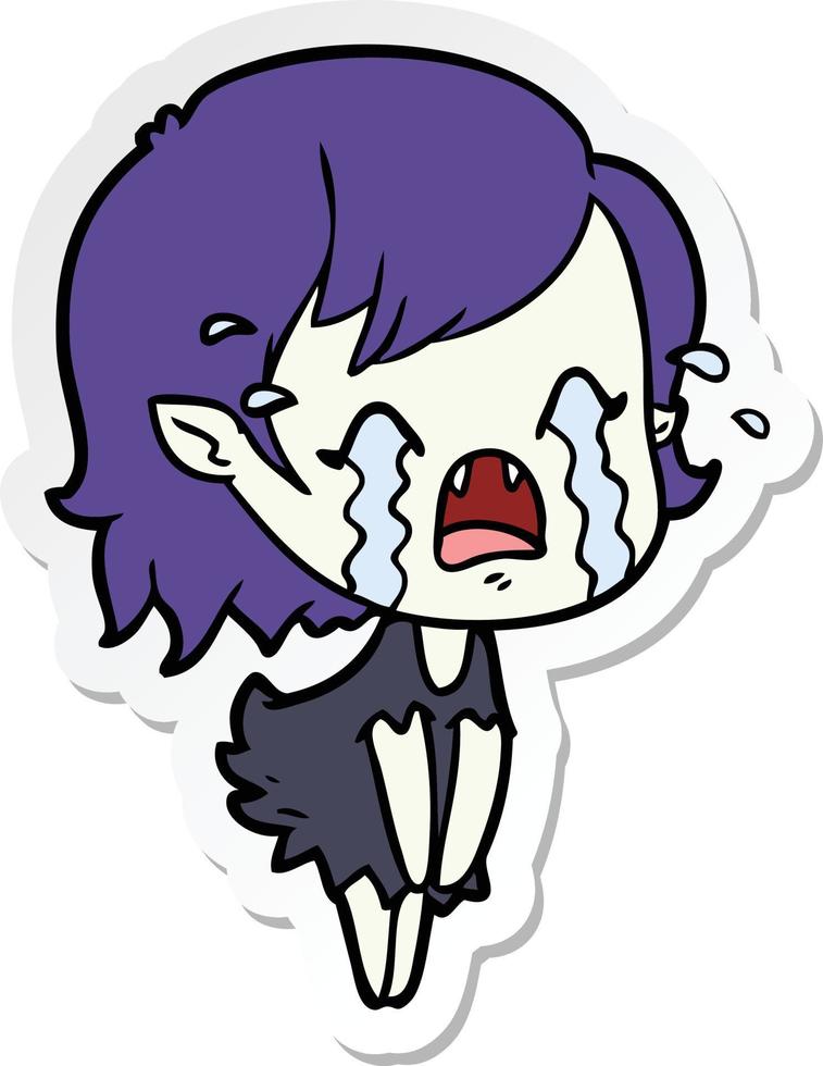 pegatina de una niña vampiro llorando de dibujos animados vector
