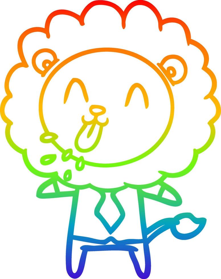 rainbow gradient line drawing happy cartoon lion vector