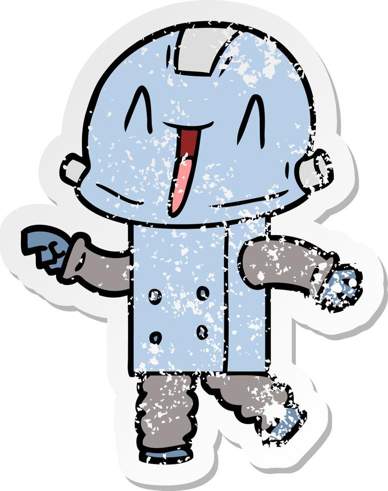 distressed sticker of a cartoon robot vector