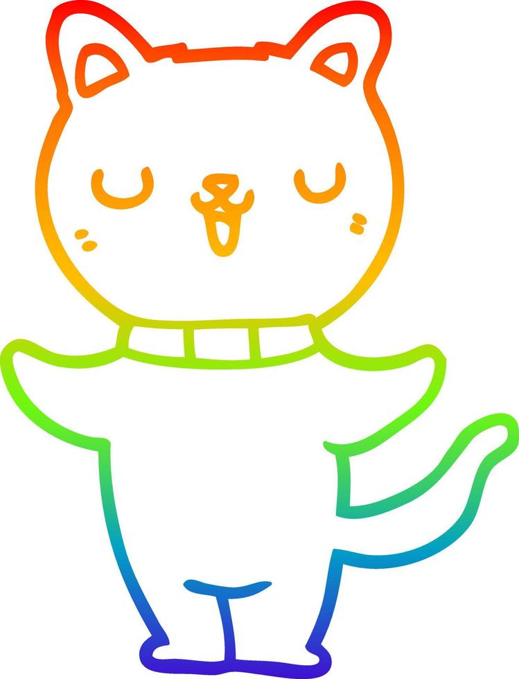 gato de dibujos animados de dibujo de línea de gradiente de arco iris vector