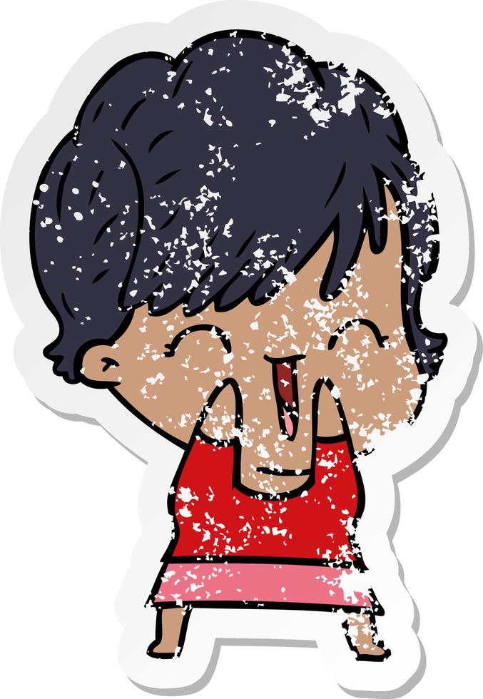 distressed sticker of a cartoon laughing woman vector