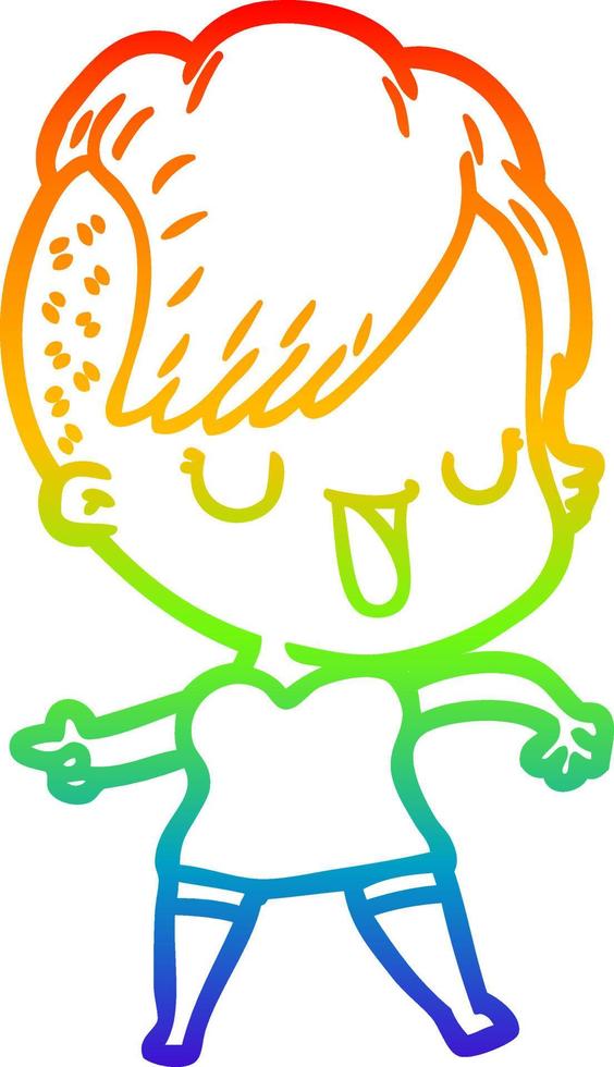 rainbow gradient line drawing cute cartoon girl with hipster haircut vector