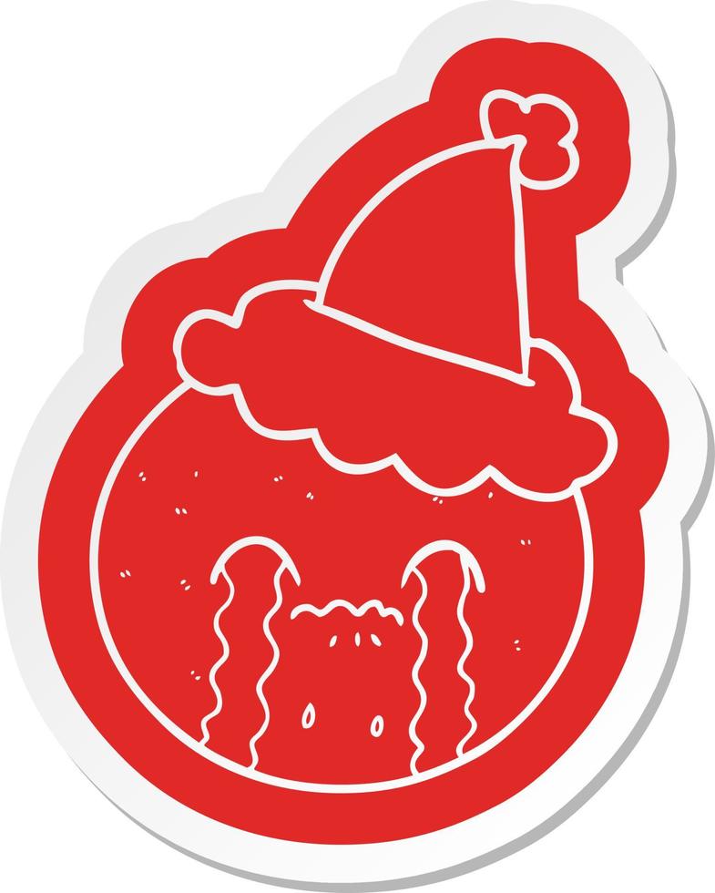 cartoon  sticker of a orange wearing santa hat vector