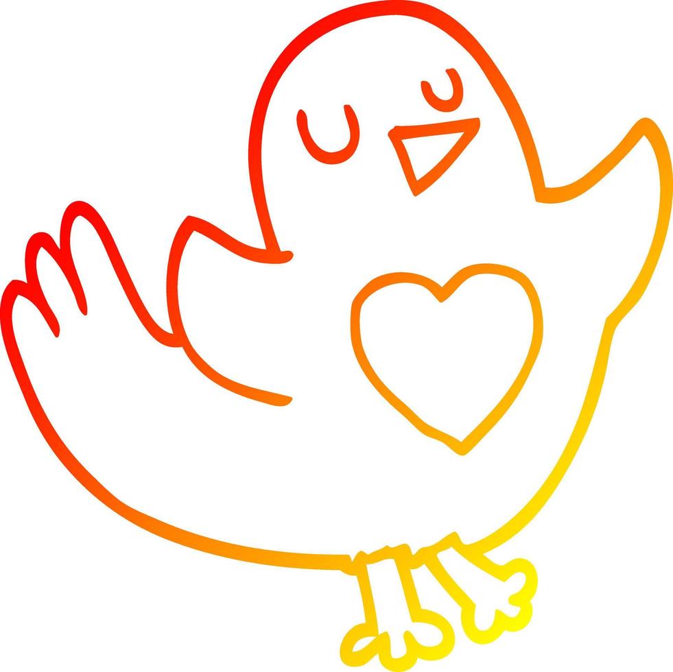 warm gradient line drawing cartoon bird with love heart vector