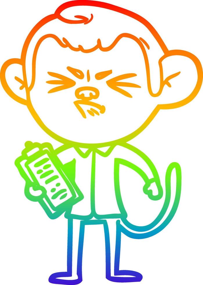rainbow gradient line drawing cartoon annoyed monkey vector