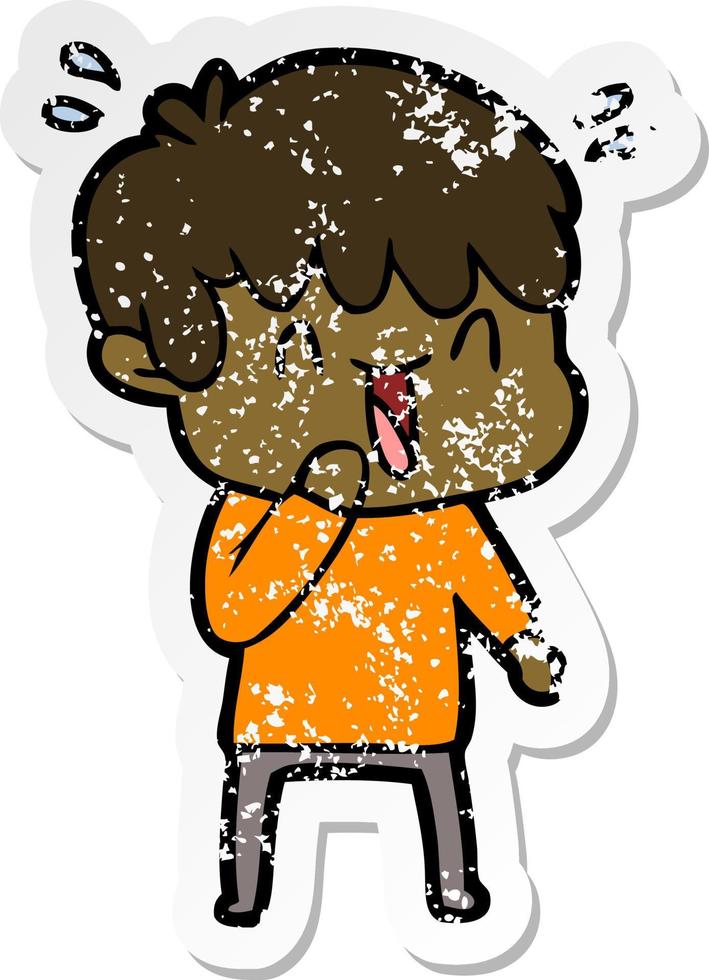 distressed sticker of a cartoon laughing boy vector