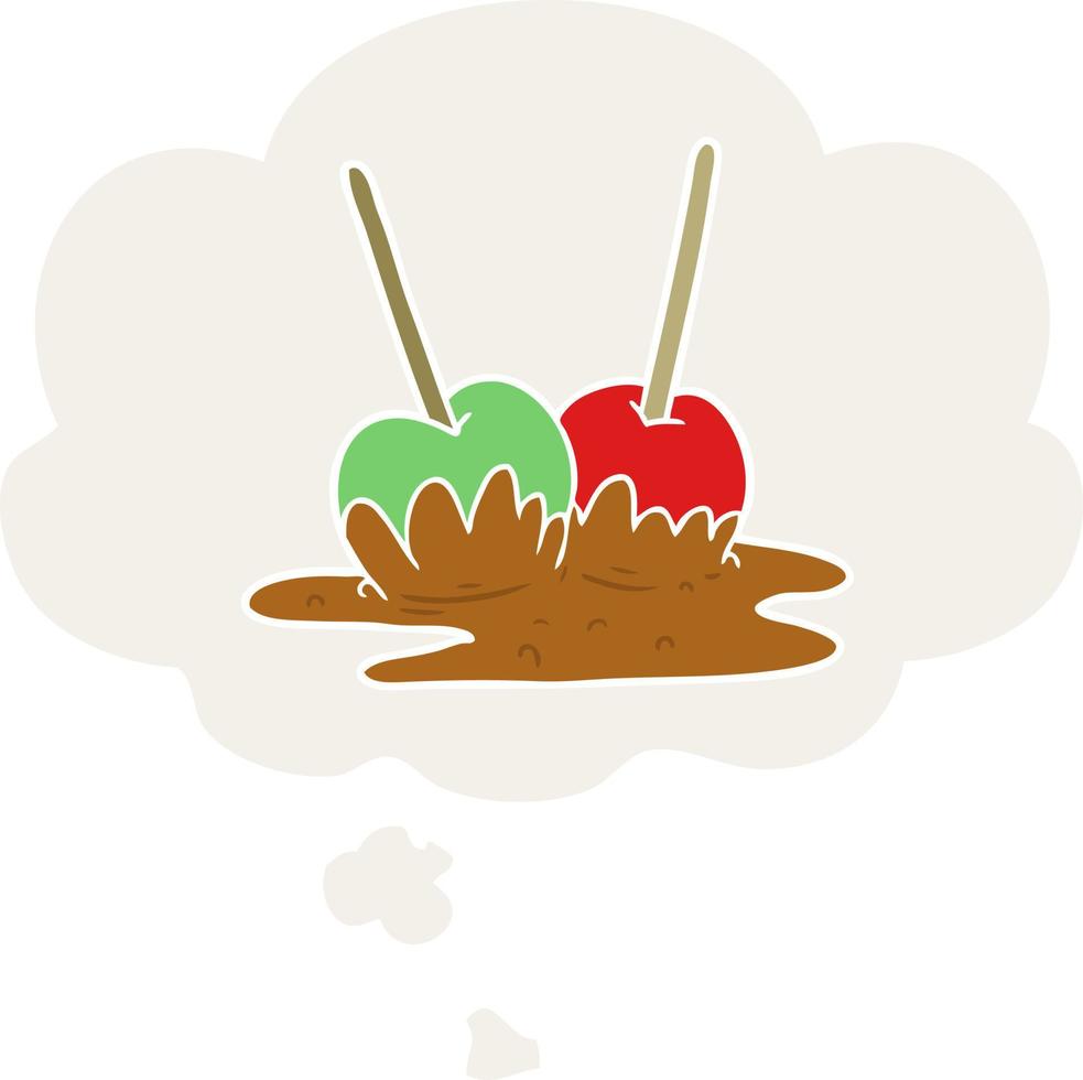 cartoon toffee apples and thought bubble in retro style vector