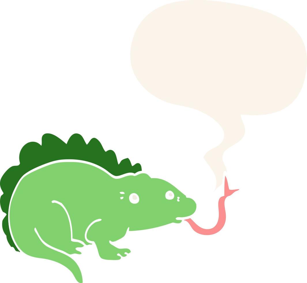 cartoon lizard and speech bubble in retro style vector
