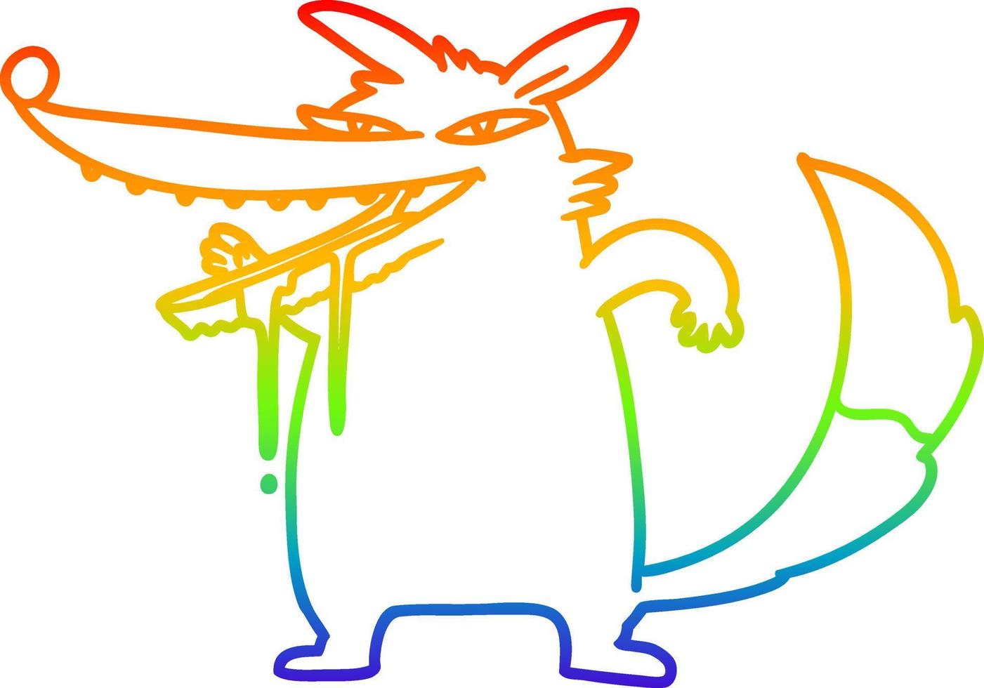 dibujo de línea de gradiente de arco iris lobo de dibujos animados hambriento vector