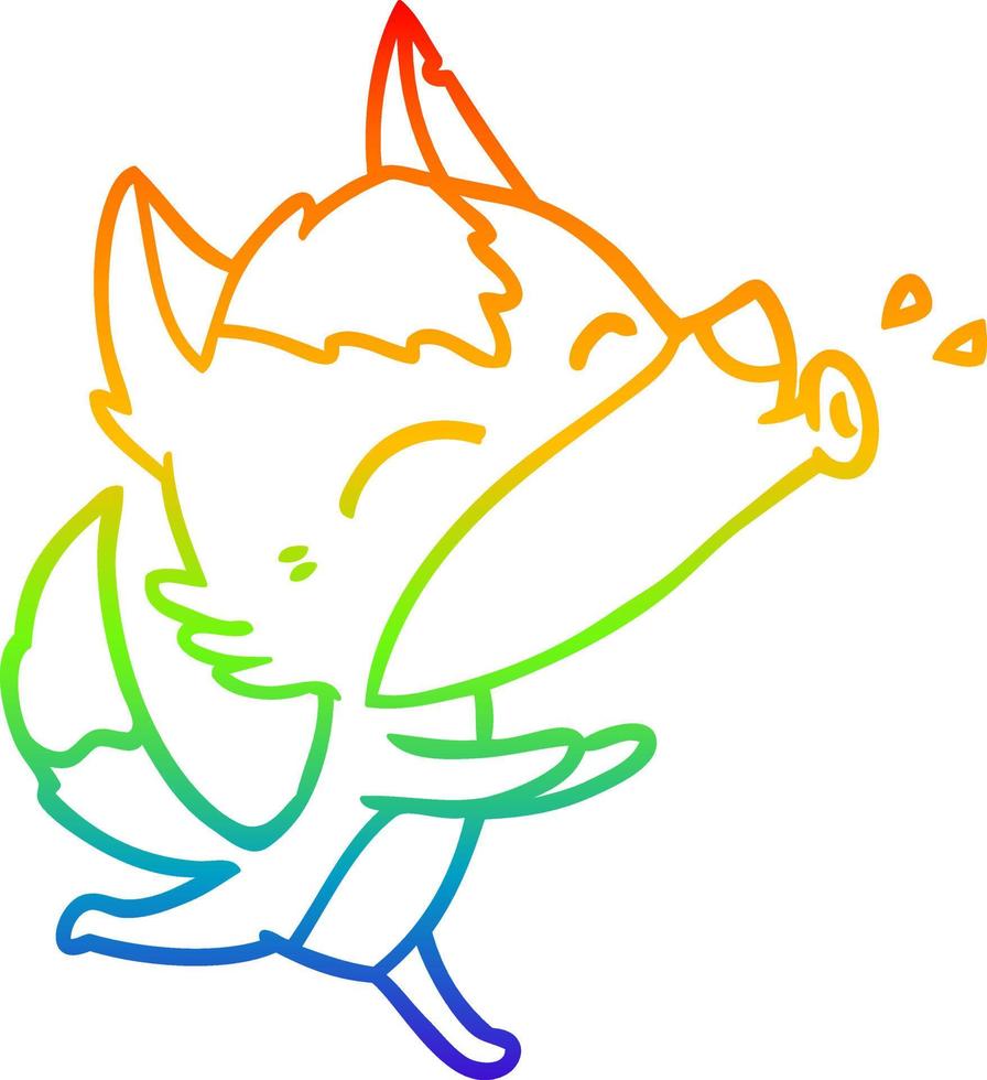 rainbow gradient line drawing howling wolf cartoon vector