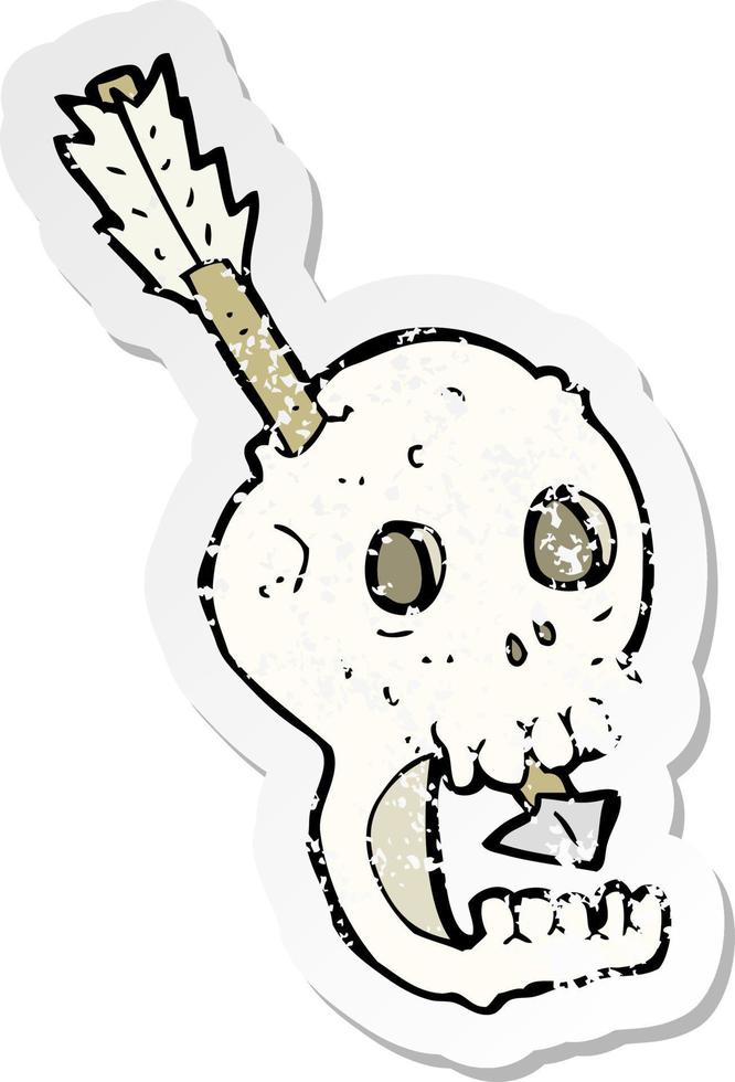 retro distressed sticker of a funny cartoon skull and arrow vector