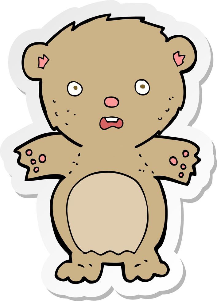 pegatina de una caricatura de oso de peluche asustado vector