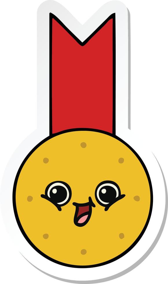 sticker of a cute cartoon gold medal vector