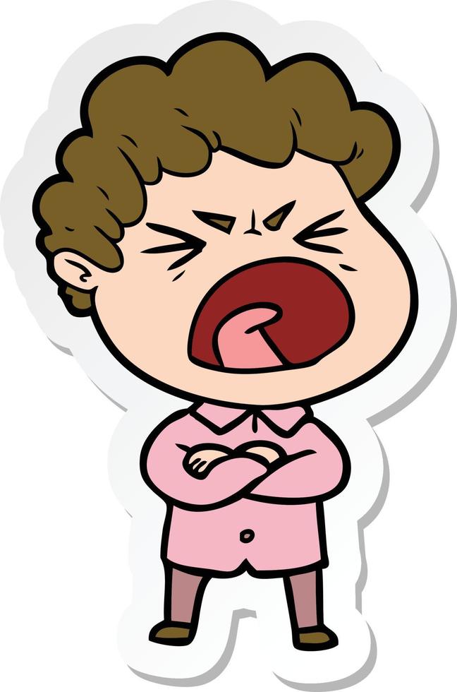 sticker of a cartoon furious man vector
