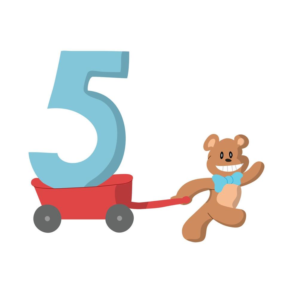 vector design of a cute bear and the number 5 vector illustration