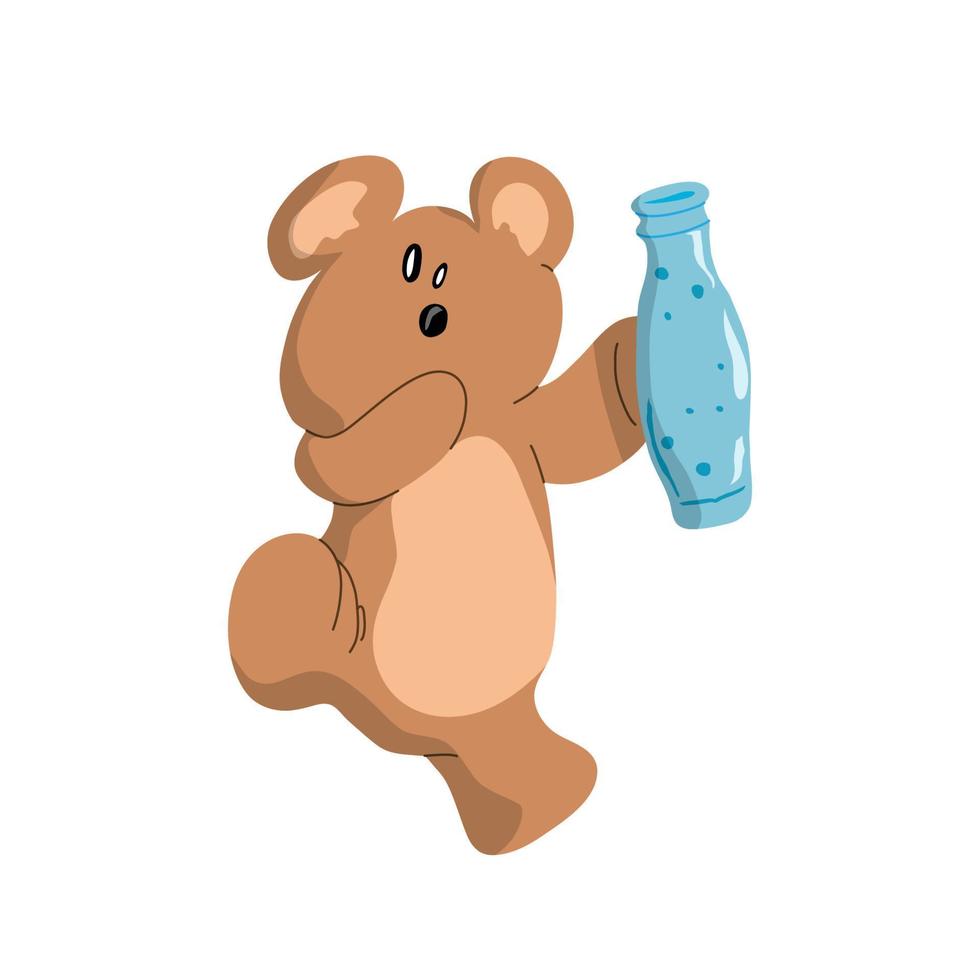 ilustración de un oso sosteniendo una botella de agua azul. vector