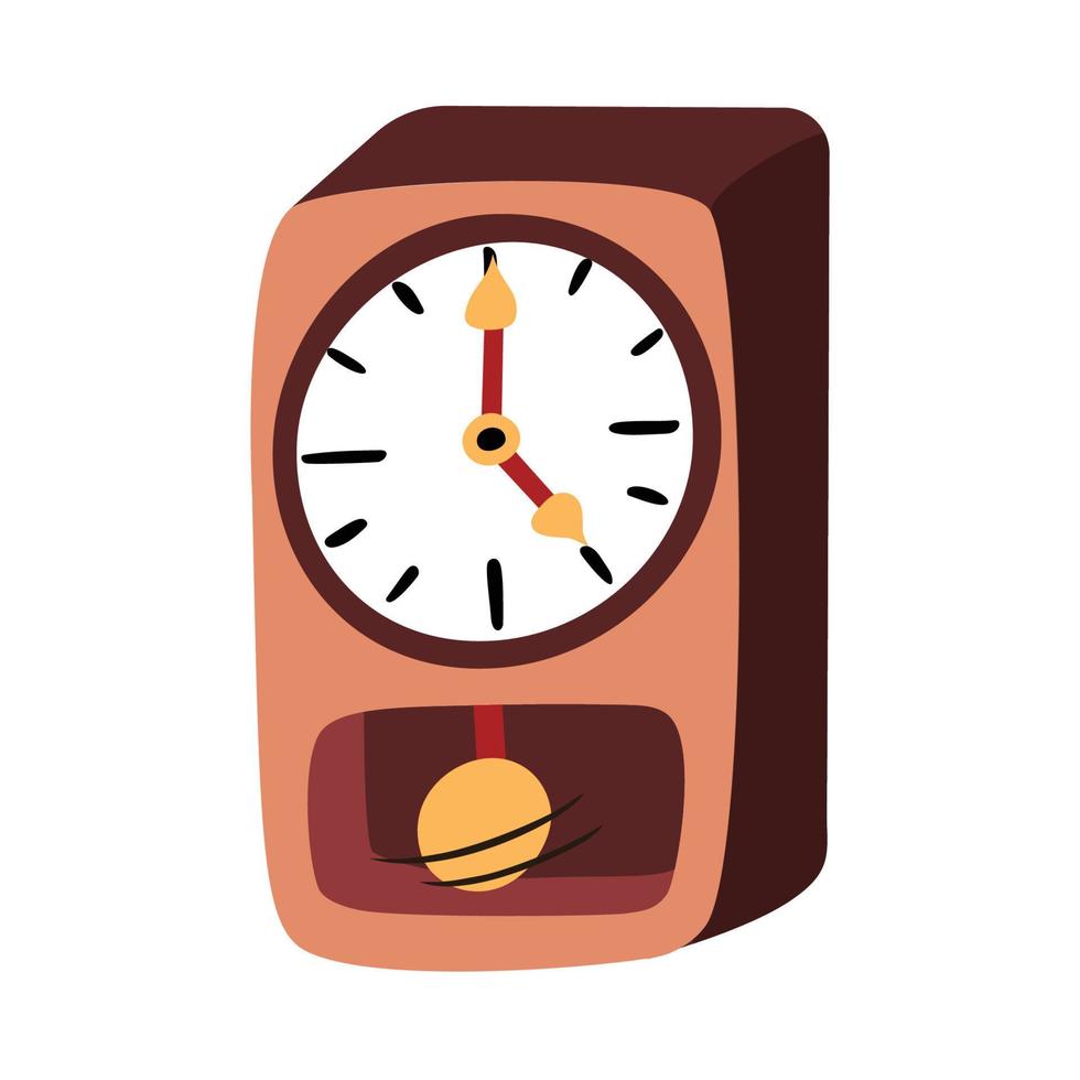 ilustración de diseño plano de un reloj de pared de versión antigua con un color marrón oscuro dominante. vector