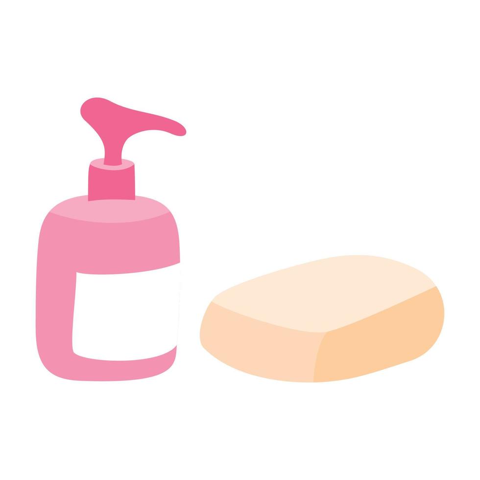 liquid soap with pink packaging and a sponge on the side vector illustration