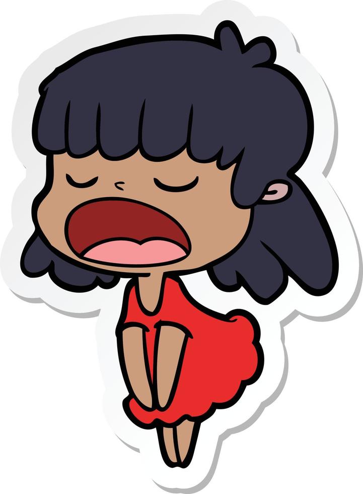 sticker of a cartoon woman talking loudly vector