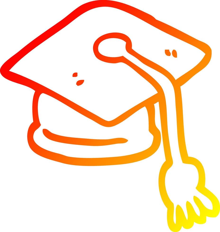 sombrero de graduación de dibujos animados de dibujo lineal de gradiente cálido vector