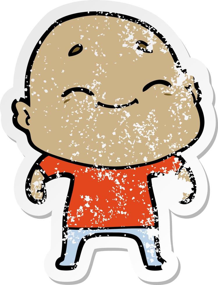distressed sticker of a happy cartoon bald man vector