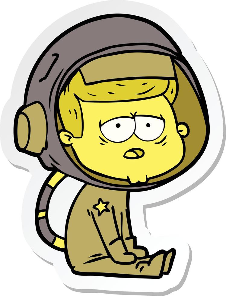 sticker of a cartoon tired astronaut vector