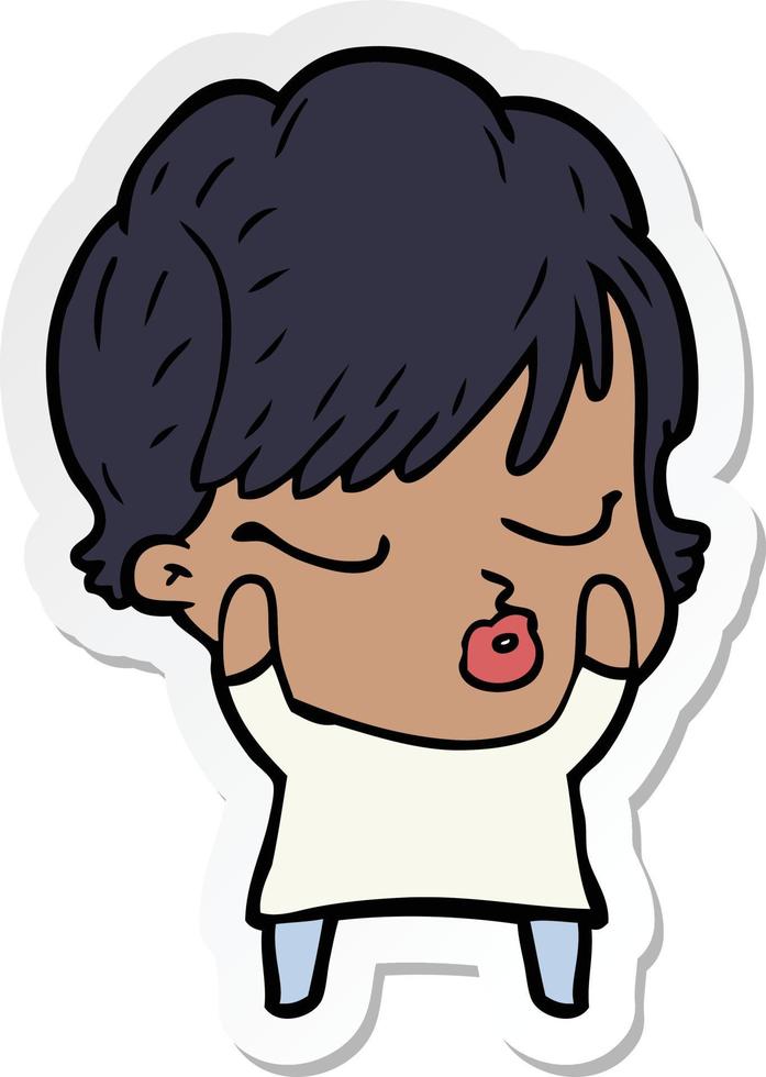sticker of a cartoon woman with eyes shut vector