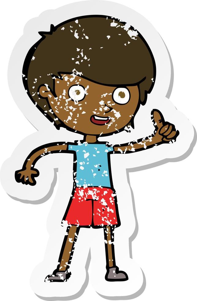 retro distressed sticker of a cartoon boy giving thumbs up symbol vector