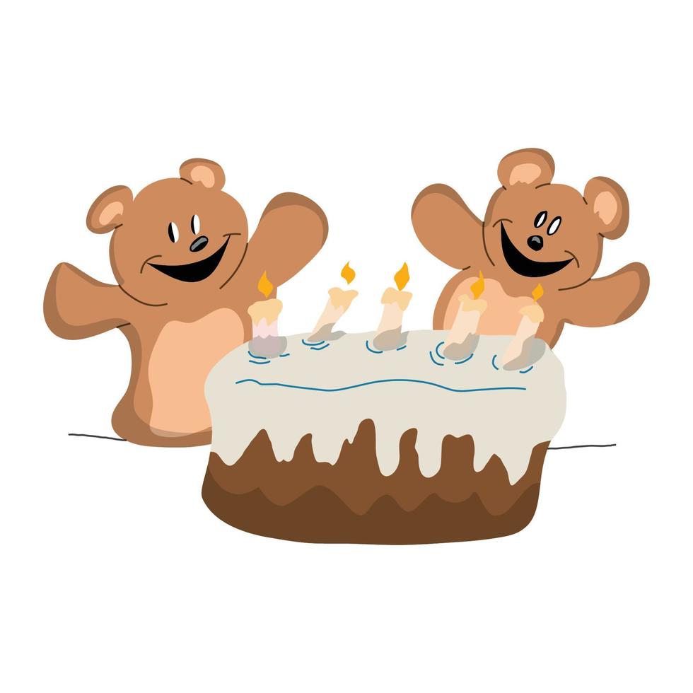 Two bears celebrating a birthday party vector illustration