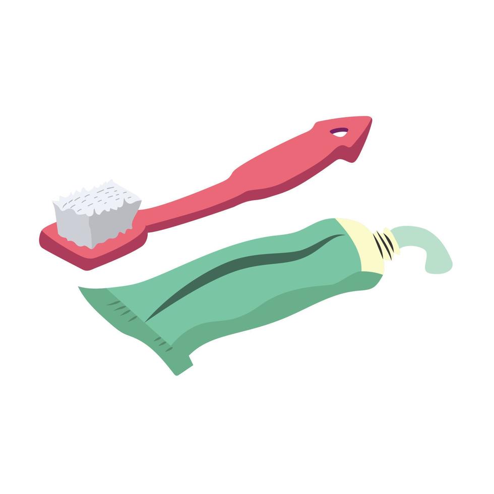 Tosca green toothpaste and a pink toothbrush. to remove bacteria and germs from the teeth vector illustration