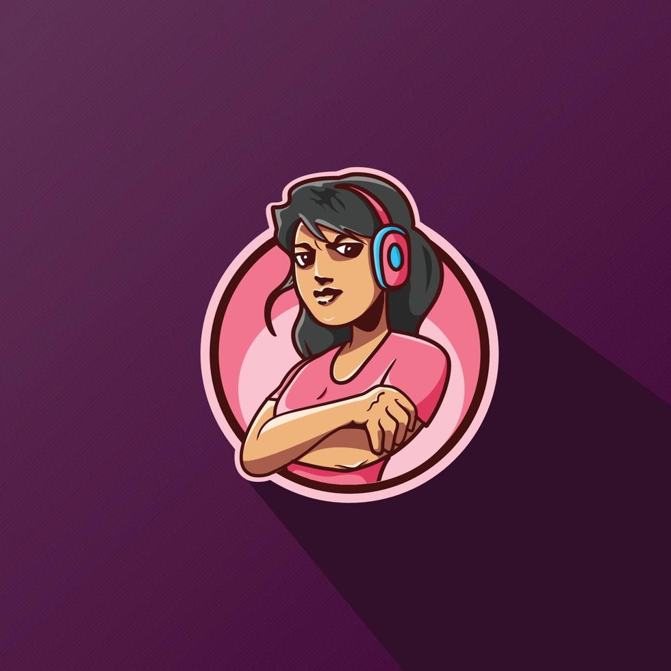 gamer girl mascot e sports gaming logo design. plantilla de diseño de logotipo de mascota vector