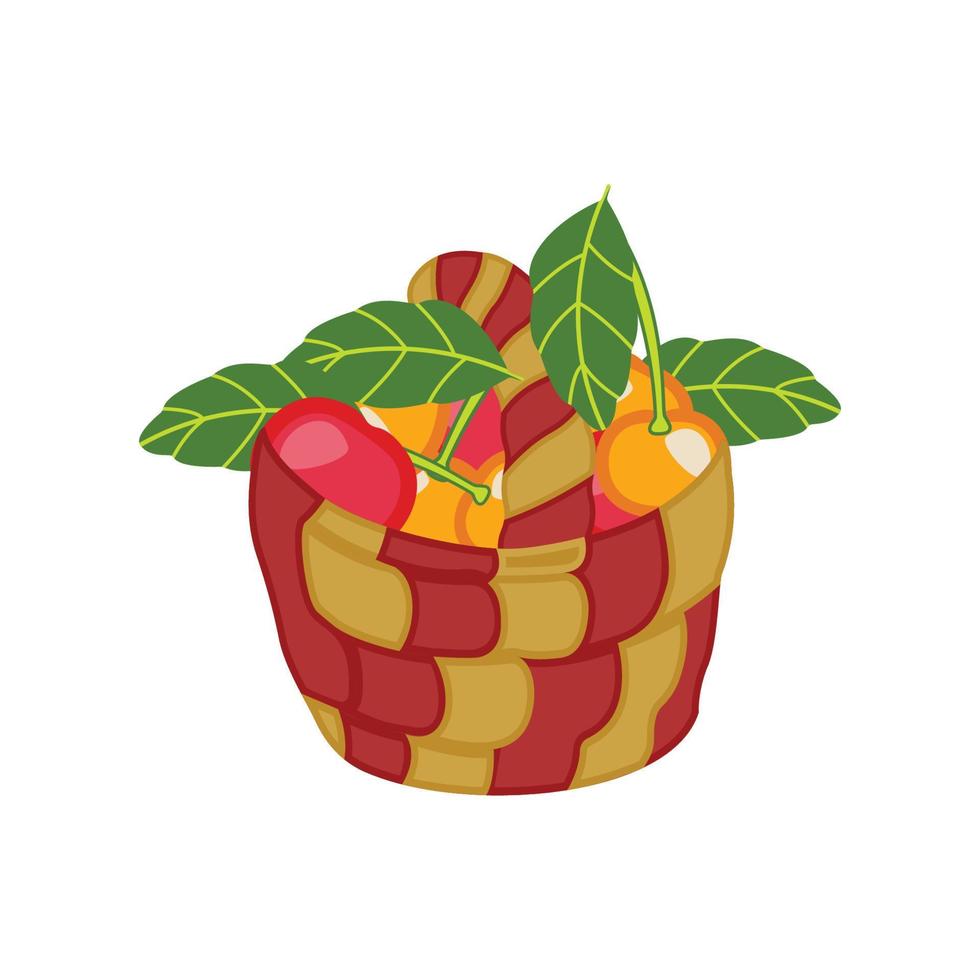 On a white background, there is an apple basket. Apples in a basket and isolated apples vector
