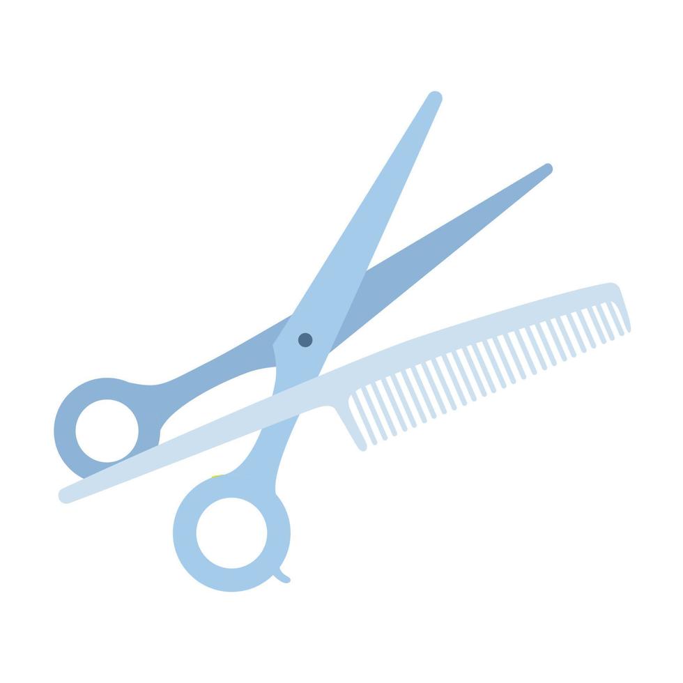 las tijeras y un peine con una punta afilada, ilustración vectorial azul suave vector