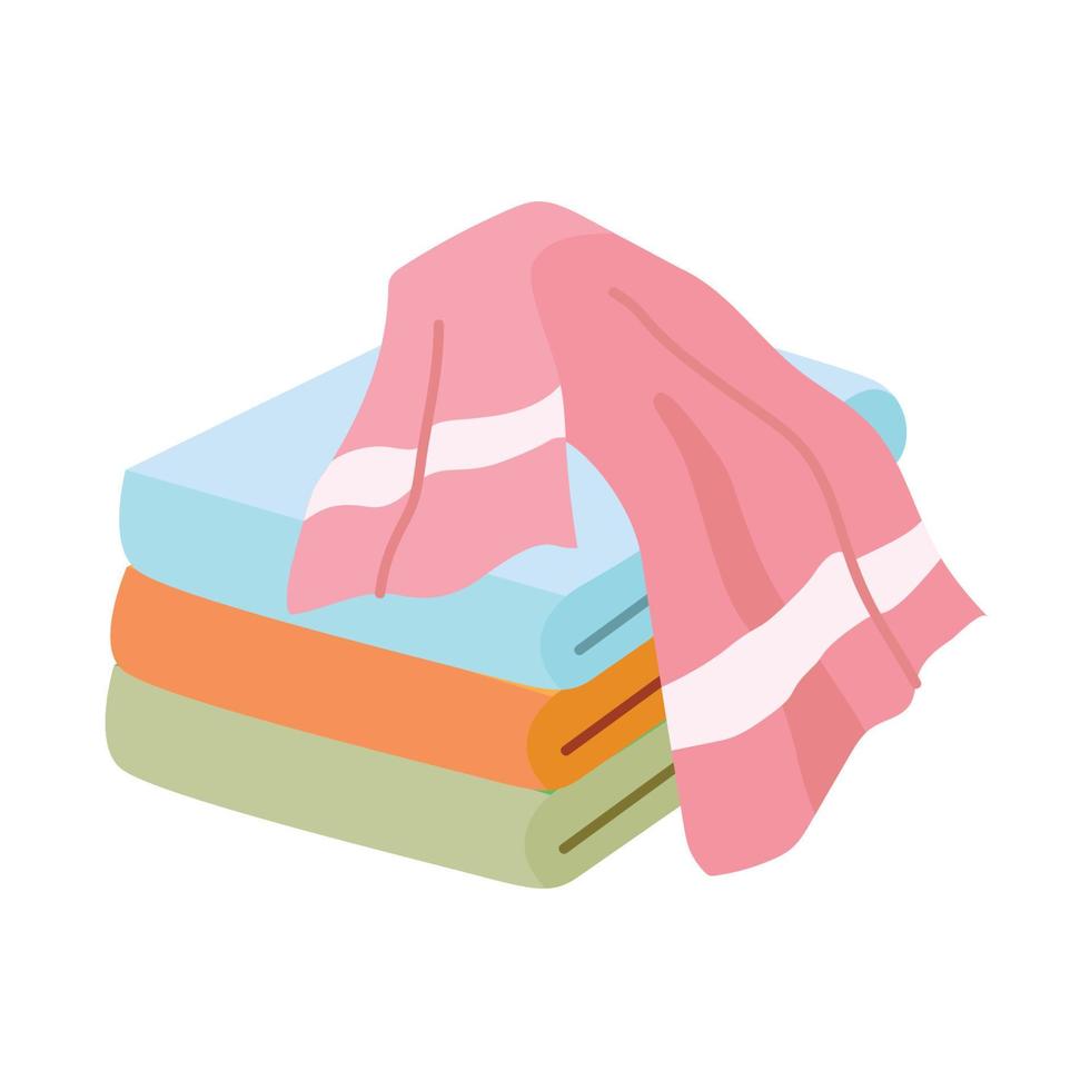 vector illustration of a pile of pink, blue, orange, and green towels