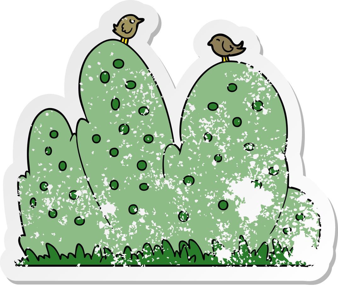 distressed sticker of a cartoon hedge vector