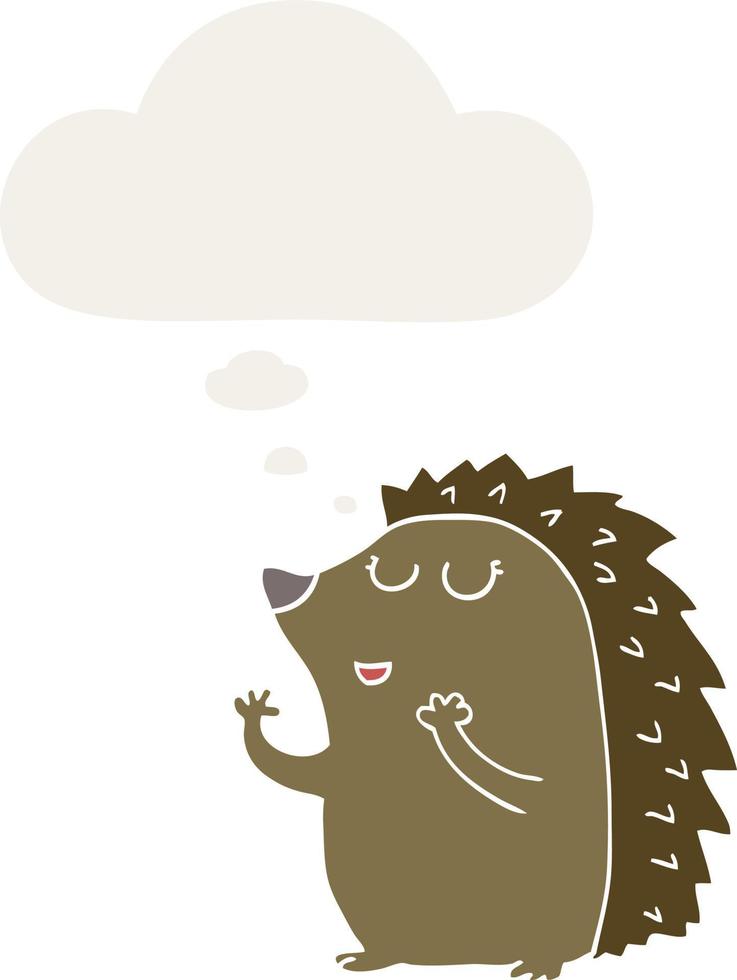 cartoon hedgehog and thought bubble in retro style vector