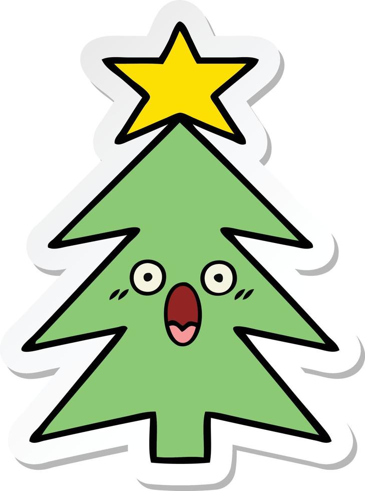 pegatina de un lindo árbol de navidad de dibujos animados vector