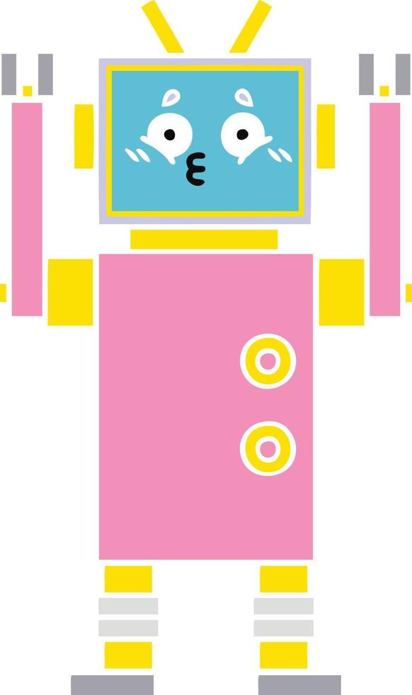 flat color retro cartoon robot vector