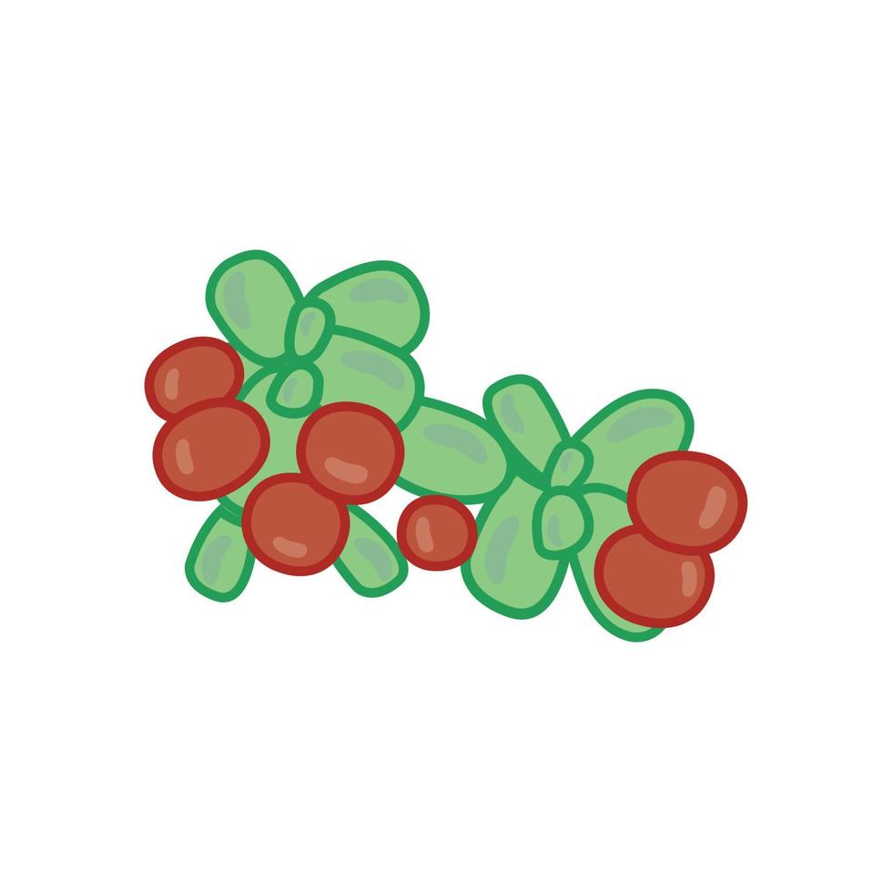 Vector flat material design of a bunch of cranberries with a leaf isolated on white.