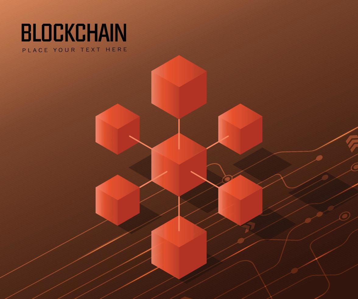 fondo de red de cubo de tecnología blockchain. ilustración conceptual de una cadena de bloques. vector